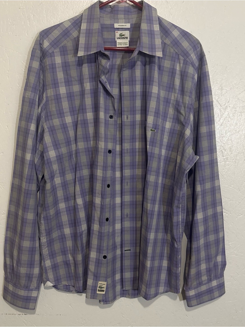 Lacoste Lavender and Light Gray Plaid Dress Shirt